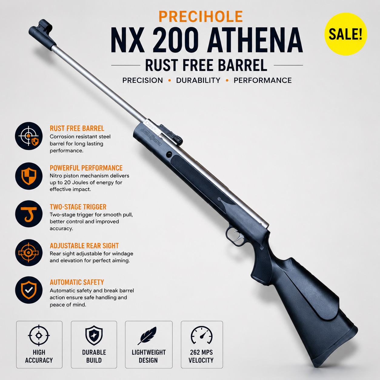 PRECIHOLE NX200 ATHENA BLACK RF AIR RIFLE